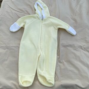 Soft Fleece Hooded Baby One-Piece in Pale Yellow